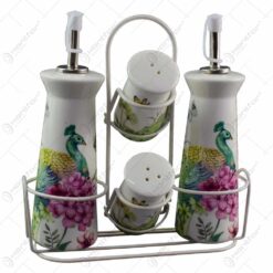 Oliviera 4 piese realizate din ceramica pe suport - Design cu paun
