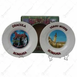 Farfurie pentru decor din ceramica cu grafica  - Orase din Romania