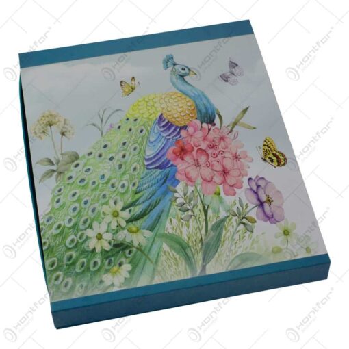 Set 6 lingurite pentru desert cu manere acoperite in ceramica - Design cu paun