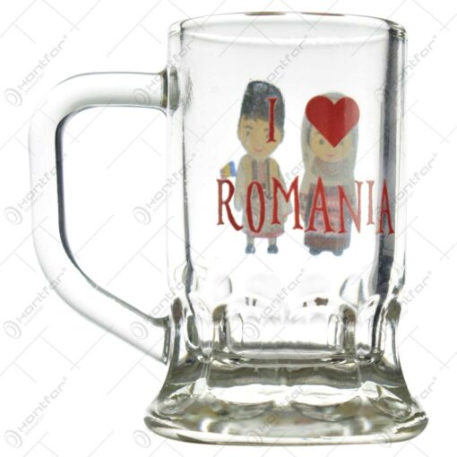 Pahar cu toarta tip shot - Design traditional "I love Romania"