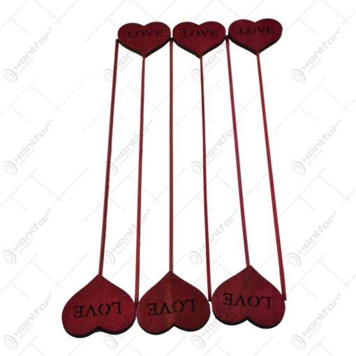 Pick inima - Set 6 decoratiune pe bat din lemn