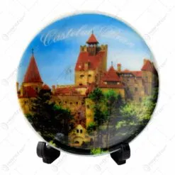 Farfurie decorativa realizata din ceramica cu suport din lemn - Design Romania-Castelul Bran - Diverse modele