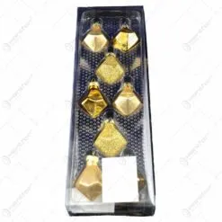 Set 8 globuri realizate din plastic in forma de romb pentru brad de craciun - Auriu