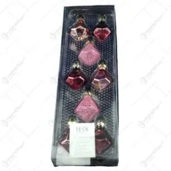 Set 8 globuri realizate din plastic in forma de romb pentru brad de craciun - Bordo