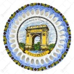 Farfurie pentru decor din ceramica cu grafica si decor gaurita in forme ovale