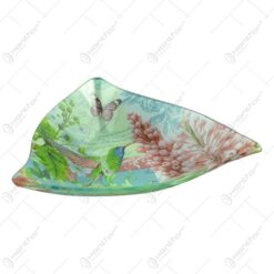 Platou pentru servire realizat din sticla - Design Flowers & Birds - Tiunghiular