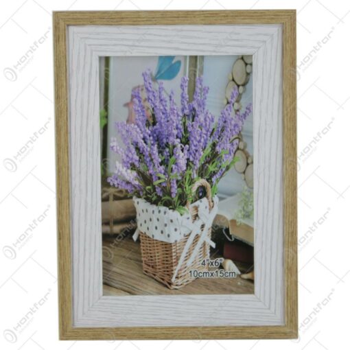 Rama foto din plastic - Dim.poza 10x15 cm - Lavanda alb/maro