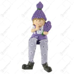 Figurina Baiat/Fata Lavanda din rasina cu picioare textil 17 CM