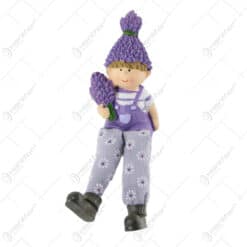 Figurina Baiat/Fata Lavanda din rasina cu picioare textil 17 CM