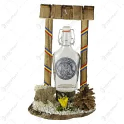 Suport lemn cu o plosca 200 ml Souvenir Romania