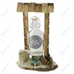 Suport lemn cu o plosca 200 ml Souvenir Romania
