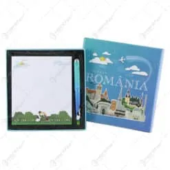 Set foi notite cu pix "Iubesc Romania" in cutie decorativa
