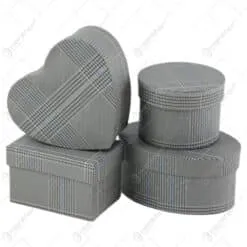 Set 4 cutii cadou 12/10/9/12 CM - Carouri gri