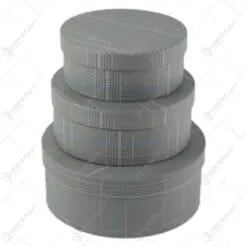 Set 3 cutii rotunde 20x8 CM - Carouri gri