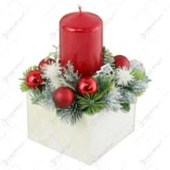 Aranjament Craciun Cutie decor cu lumanare si globuri 20 CM