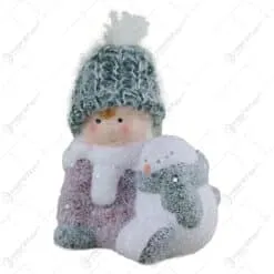 Figurina Craciun Copil cu Om de zapada din ceramica 12x8 CM