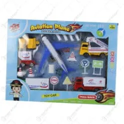Set de joaca aeroport cu accesorii Aviation Plane Pull back