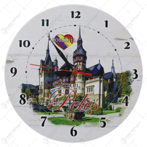 Ceas rotund din lemn 28 CM Romania/Castelul Bran