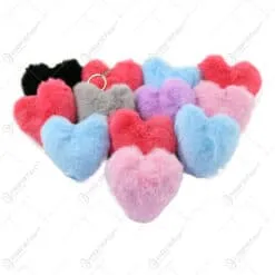 Set 12 brelocuri inima cu pompon pufos 11 CM