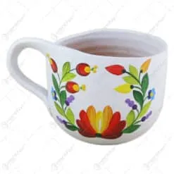 Cana ceramica pictata manual 10x9 CM Flori/Etno