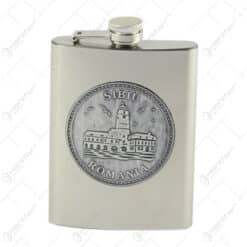 Plosca metalica cu decor embosat 200 ml - Sibiu/Cozia/Drobeta-Turnu Severin/Timisoara