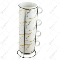 Set 4 cesti din ceramica cu suport metalic - Design Gold 8x26 CM