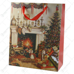 Punga cadou Craciun 26x32 CM - Semineu cu cadouri
