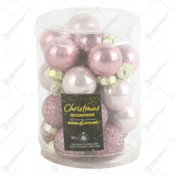 Set 24 globuri pentru brad din plastic Pink 2.5 CM
