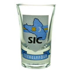 Pahar de tuica din sticla cu grafica - harta si stegul Tinutului Secuiesc - Szekelyfold