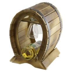 Suport lemn Butoi cu o sticla de vin si 2 pahare 24x31 CM