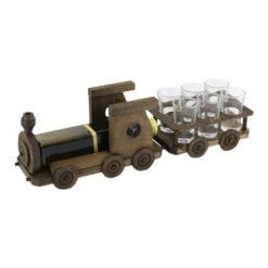 Suport lemn Tren cu o sticla si 6 pahare 41x12 CM