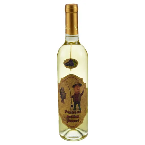 Vin alb 0.75l cu eticheta personalizata din pluta - Design "Pentru cel mai bun pescar"