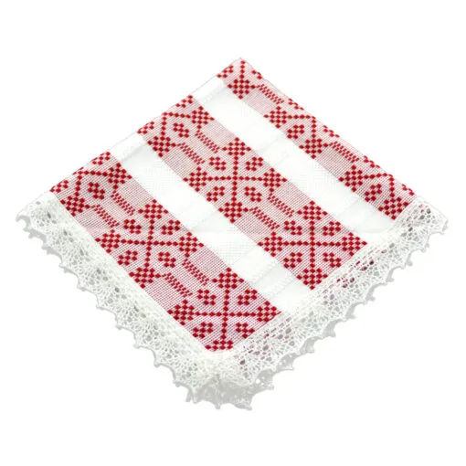 Servetel artizanat 40x40 Alb/Rosu
