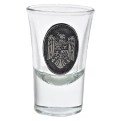 Set pahare de tuica din sticla. cu decor embosat - Stema Romaniei - 6 pahare