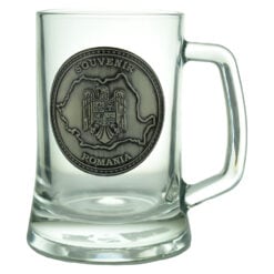 Halba mare din sticla cu decor embosat - Stema Romaniei