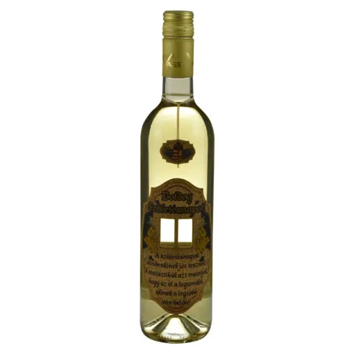 Vin alb 0.75l cu eticheta personalizata din pluta - Design "Boldog Szuletesnapot!" (Model 2)