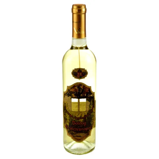 Vin rosu 0.75l cu eticheta colorata cu ferestre realizata din pluta - Design "Boldog szuletesnapot"