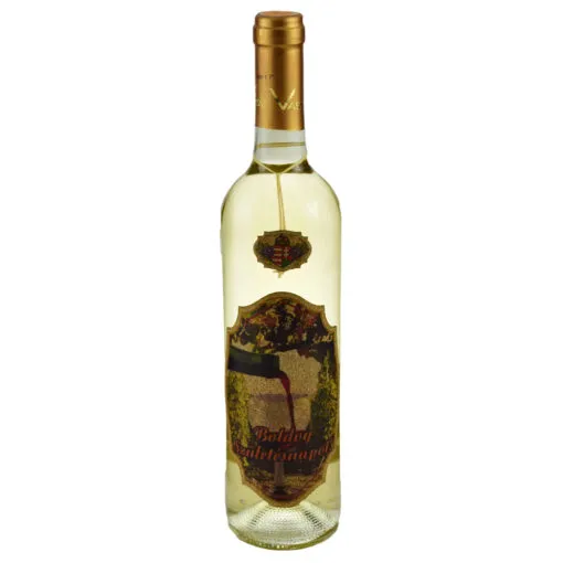 Vin alb 0.75l cu eticheta decorata cu pahar de vin - Design "Boldog szuletesnapot"