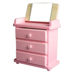 Mobilier cu oglinda si sertare realizata din lemn - Roz