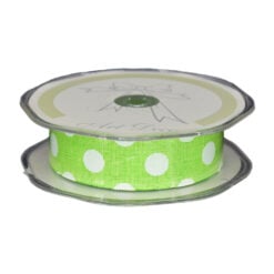 Panglica decorativa realizata din iuta - Verde cu buline albe (25MMX10M)