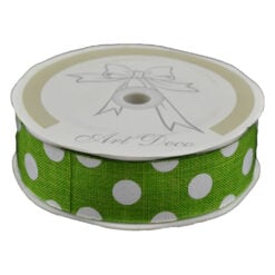Panglica decorativa realizata din iuta - Verde cu buline albe (25MMX10M)