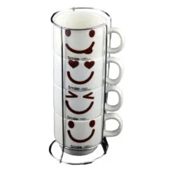 Set ceasca din 4 cesti realizate din ceramica pe suport din inox - Design Smile