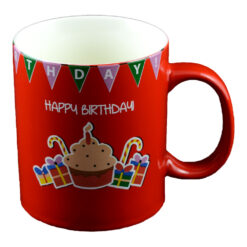 Cana realizata din ceramica in culoare rosie - Design Happy Birthday - Diferite modele
