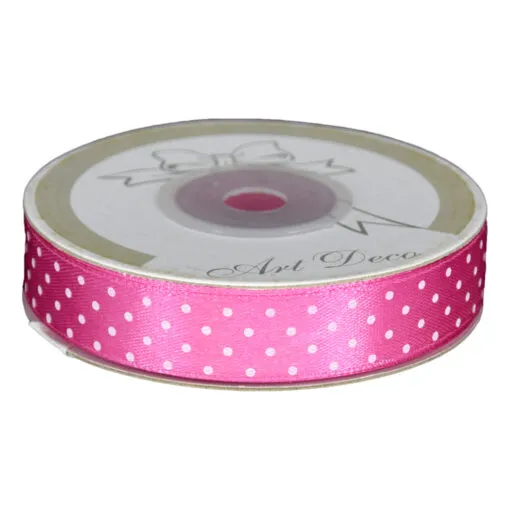 Rola panglica satin Roz cu buline 15 mm x 25 m
