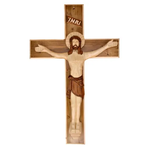 Cruce din lemn si ipsos - Crucifix cu Isus rastignit 70x46 CM