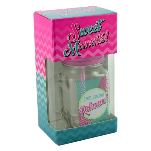 Cana cu paie tip borcan 450 ml - Timp pentru relaxare!