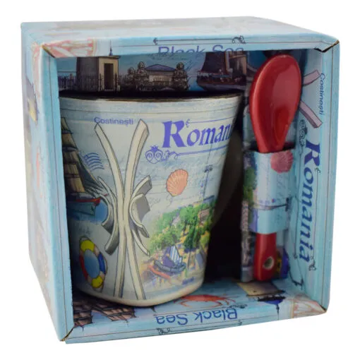 Cana cu lingurita realizate din ceramica - Design Monumente Istorice Din Romania - Diferite modele (Tip 1)