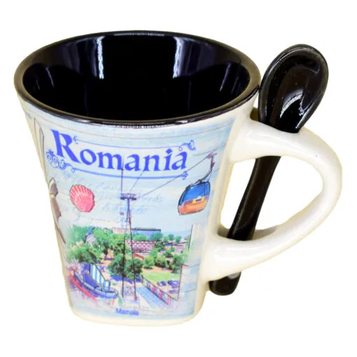 Cana cu lingurita realizate din ceramica - Design Monumente Istorice Din Romania - Diferite modele (Tip 1)