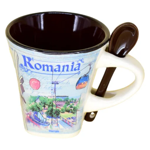 Cana cu lingurita realizate din ceramica - Design Monumente Istorice Din Romania - Diferite modele (Tip 1)