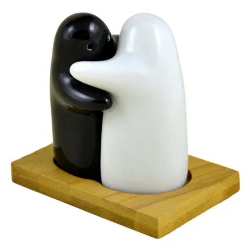 Set solnita/pipernita din ceramica cu suport din bambus - White